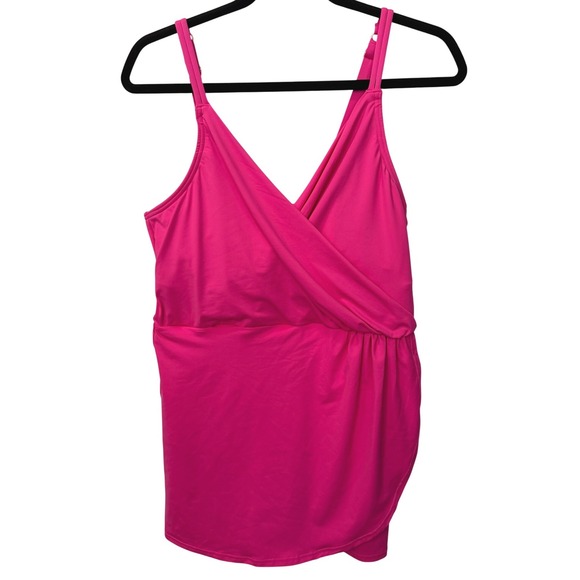 Lands' End Other - Lands End V Neck Tulip Wrap Swim Dress One Piece Shelf Bra Fuschia LP 14 16